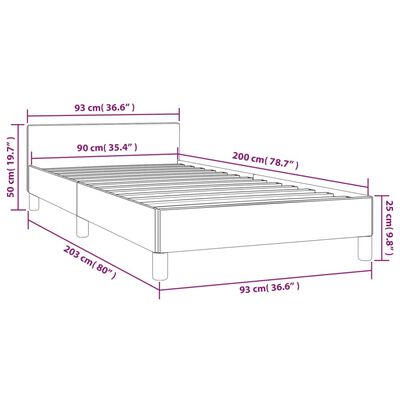 vidaXL Cadru de pat cu tăblie, gri închis, 90x200 cm, catifea