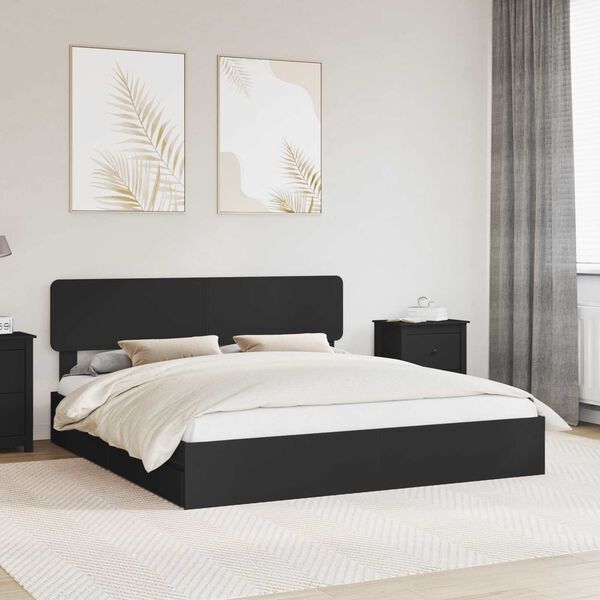 vidaXL Pat cu storage cu headboard Negru 200 x 200 cm Lemn compozit