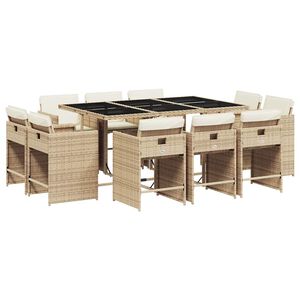 vidaXL Set mobilier de grădină cu perne, 11 piese, bej, poliratan