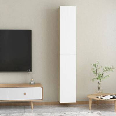 vidaXL Comode TV, 2 buc., alb și stejar Sonoma, 30,5x30x90 cm, PAL