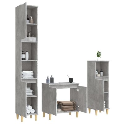 vidaXL Set mobilier de baie, 3 piese, gri beton, lemn compozit