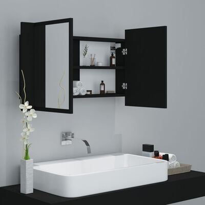 vidaXL Dulap de baie cu oglindă și LED, negru, 80x12x45 cm