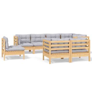 vidaXL Set mobilier de grădină cu perne gri, 8 piese, lemn masiv pin