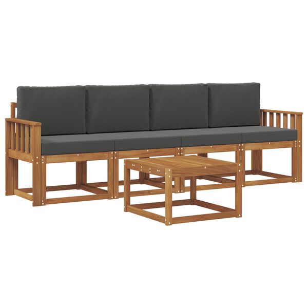 vidaXL Set de canapele de exterior cu pernă 5 pcs Natural și Antracit