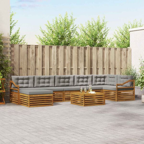 vidaXL Set de canapele de exterior 8 pcs Gri natural și deschis