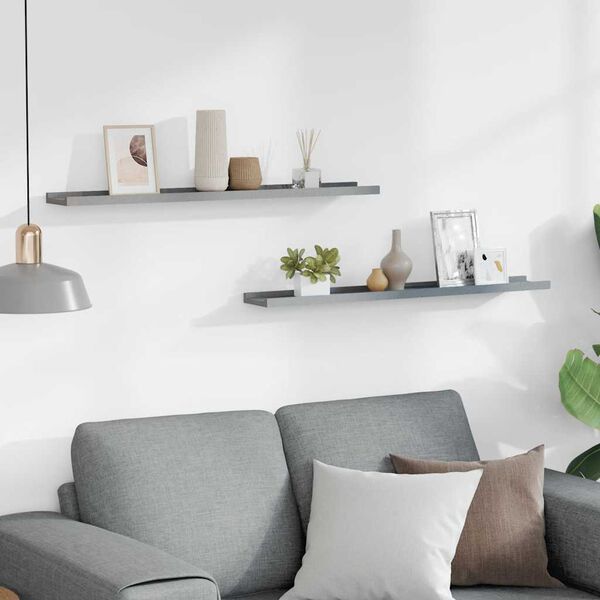 vidaXL Rafturi rame foto cu bordură, 2 buc., gri, 80 x 9 x 3 cm, MDF