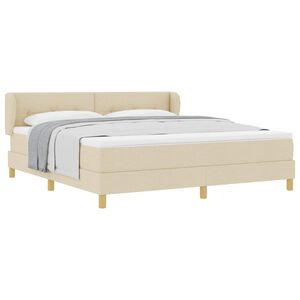 vidaXL Pat cu arcuri cu saltea cu headboard Crem 180 x 200 cm țesătură