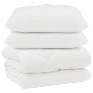vidaXL Duvet cu perne cu pernă 3 pcs Alb Microfibră și Pene de Rață