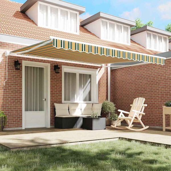 vidaXL Cortina Retractabilă Verde și alb 400 &times; 350 cm Stofă și Metal