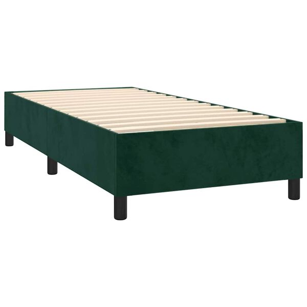 vidaXL Pat box spring cu saltea, verde &icirc;nchis, 80x200 cm, catifea