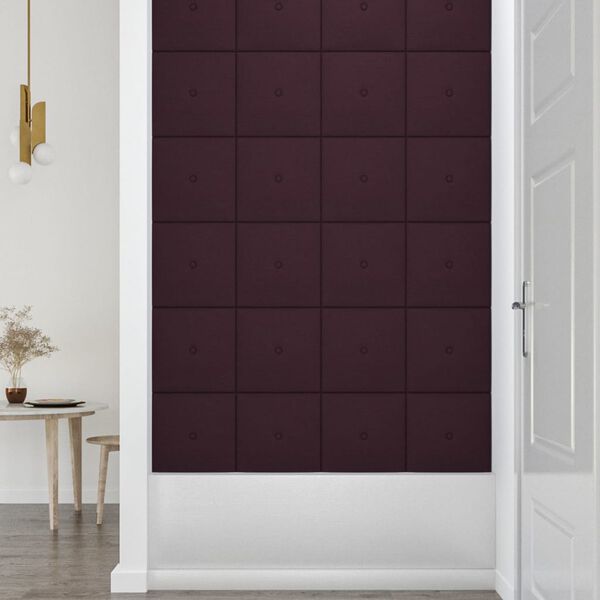 vidaXL Panouri de perete, 12 buc., violet, 30x30 cm, țesătură, 1,08 m&sup2;