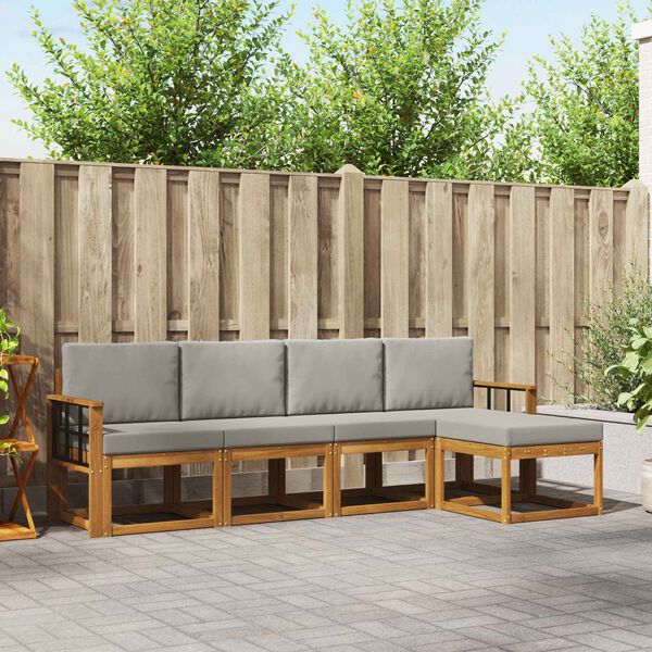 vidaXL Set de canapele de exterior 5 pcs Gri natural și deschis