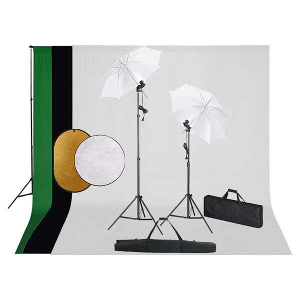 vidaXL Set studio foto cu lămpi, umbrele, fundal și reflector