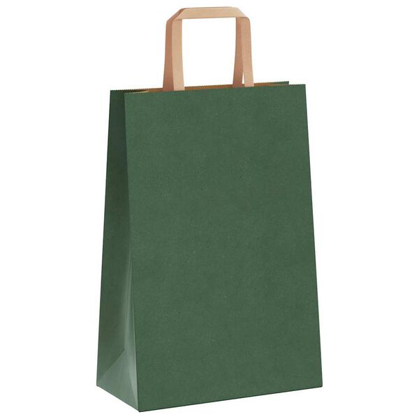 vidaXL Pungi de h&acirc;rtie 250 buc cu m&acirc;nere verde 21x11x31 cm