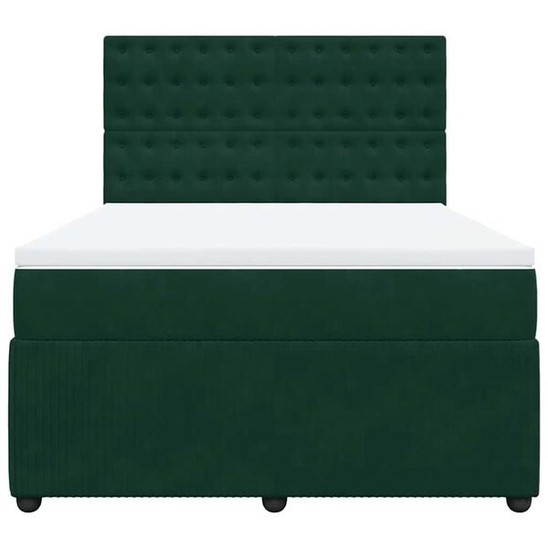 vidaXL Pat box spring cu saltea, verde &icirc;nchis, 140x190 cm, catifea