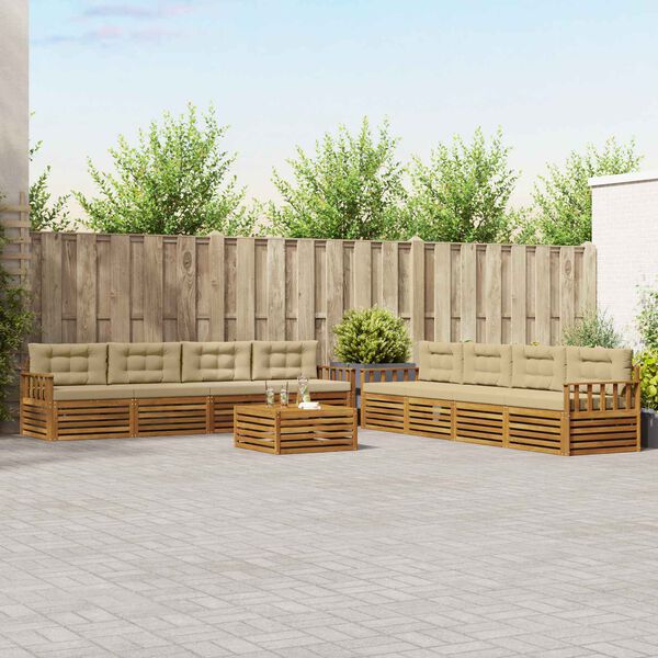 vidaXL Set de canapele de exterior cu pernă 9 pcs Natural și Bej