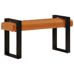 vidaXL Bancă, negru și maro, 110 cm, piele naturală de capră