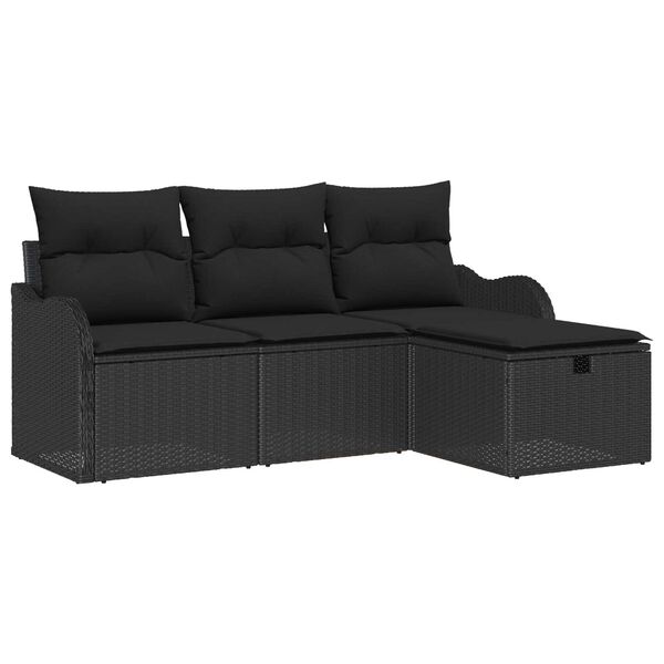 vidaXL Set de canapele pentru grădină cu pernă 4 pcs Negru Rattan poli