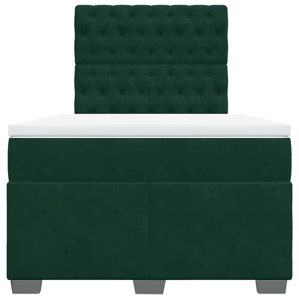 vidaXL Pat box spring cu saltea, verde &icirc;nchis, 120x190 cm, catifea