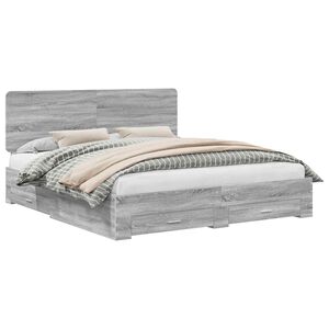 vidaXL Cadru de pat cu headboard Gri Sonoma 200 x 200 cm Lemn compozit
