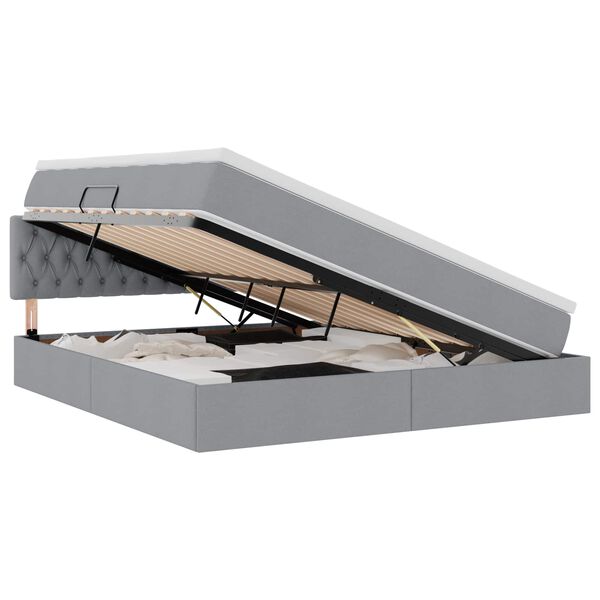 vidaXL Pat cu saltea și LED cu led Gri deschis 160 x 200 cm țesătură