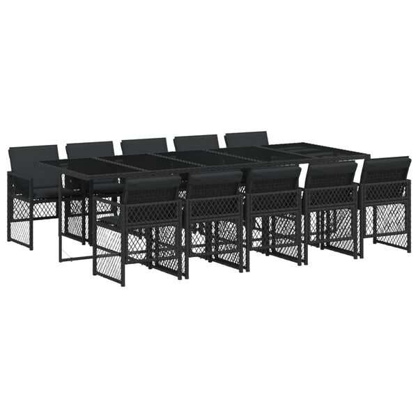 vidaXL Set mobilier de exterior cu perne, 11 piese, negru, poliratan