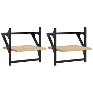 vidaXL Rafturi de perete cu bare, 2 buc, stejar sonoma, 30x25x30 cm