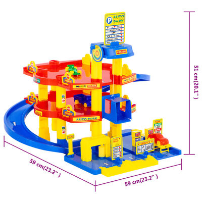 Polesie Set jucărie garaj cu 3 etaje Wader, 5 piese, 59x59x51 cm, PP