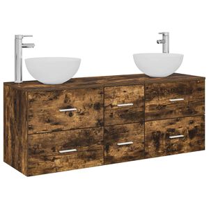 vidaXL Set dulap baie 3 buc. Stejar fumuriu 129 x 35 x 80 cm