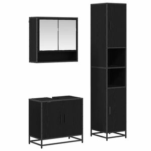 vidaXL Set de mobilier pentru baie 3 pcs Stejar Negru Lemn compozit