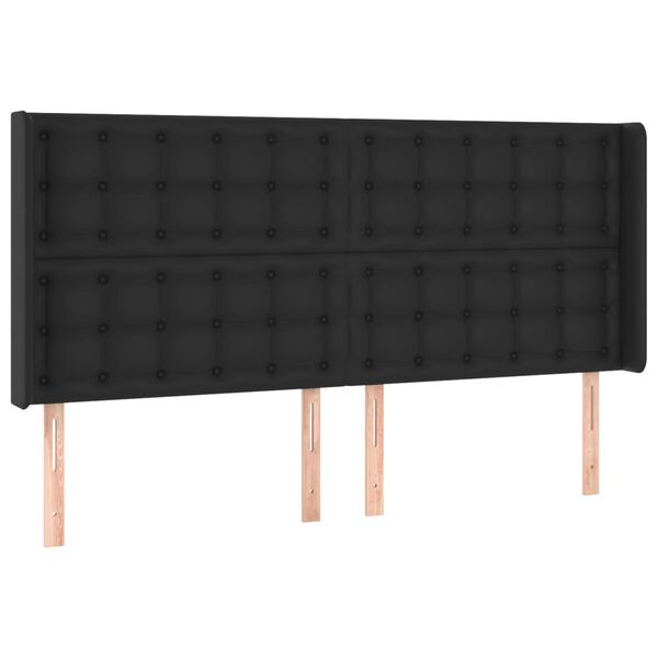 vidaXL Tăblie de pat cu LED, negru, 183x16x118/128 cm, piele ecologică