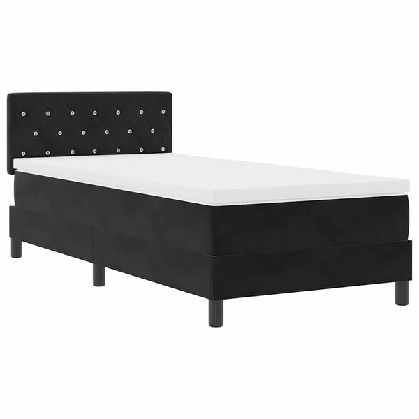 vidaXL Pat cu arcuri cu saltea cu headboard Negru 90 x 190 cm Catifea