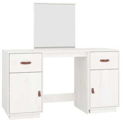 vidaXL Set de masă de toaletă cu oglindă, alb, lemn masiv de pin