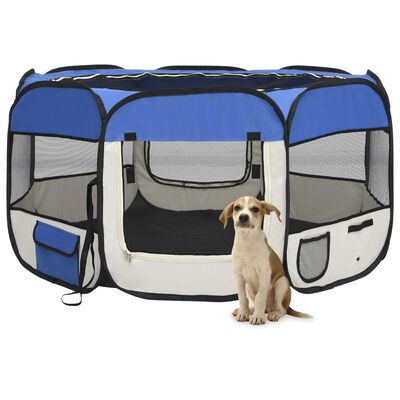 vidaXL Țarc câini pliabil cu sac de transport, albastru, 125x125x61 cm