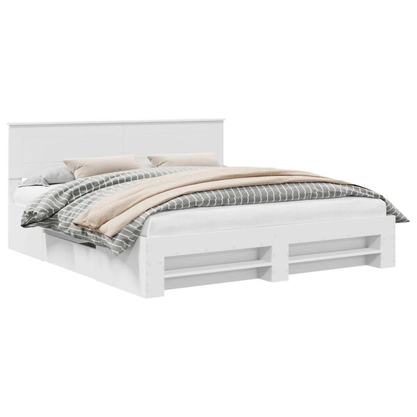 vidaXL Cadru de pat cu headboard Alb 200 x 200 cm Lemn compozit