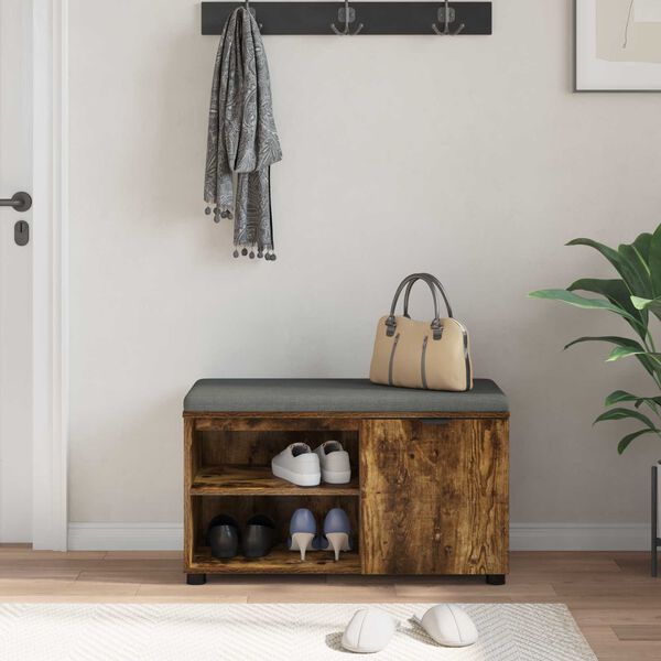 vidaXL Bancă pentru hol cu pernă Simplu Stejar fumuriu 80 x 38 x 46 cm