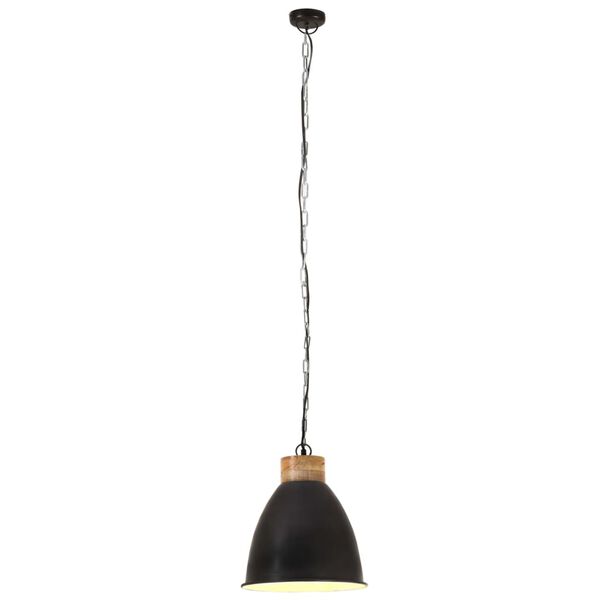 vidaXL Lampă suspendată industrială negru, 35 cm, lemn masiv&fier, E27