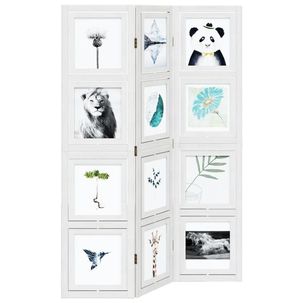 vidaXL Paravan cameră 3 panouri, alb, lemn masiv paulownia