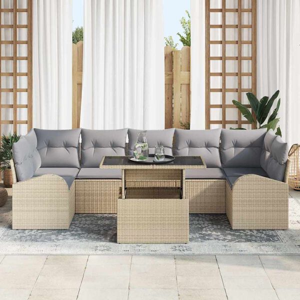 vidaXL Set de canapele pentru grădină cu pernă 8 pcs Bej Poli Rattan