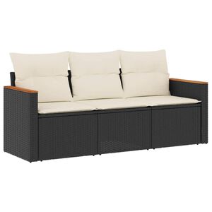 vidaXL Set mobilier de grădină cu perne, 3 piese, negru, poliratan