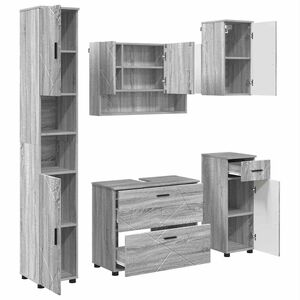 vidaXL Set de mobilier pentru baie cu sertar cu raft 5 pcs Gri Sonoma