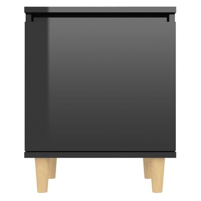 vidaXL Comodă TV, picioare lemn masiv, negru extralucios, 40x30x50 cm