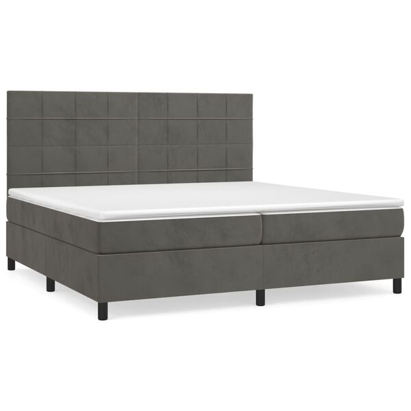vidaXL Pat box spring cu saltea, gri &icirc;nchis, 200x200 cm, catifea
