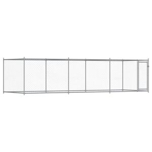 vidaXL Cușcă pentru c&acirc;ini cu ușă, gri, 6x2x1,5 m, oțel galvanizat