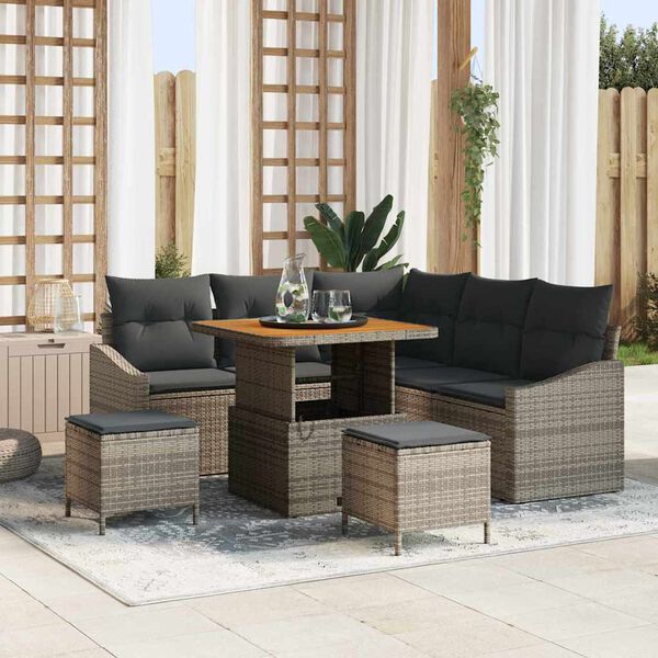 vidaXL Set de canapele pentru grădină cu pernă 8 pcs Gri Rattan poli