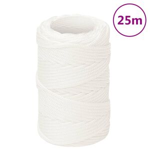 vidaXL Fr&acirc;nghie de barcă, alb complet, 2 mm, 25 m, polipropilenă