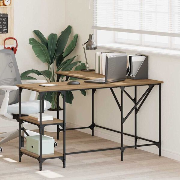 vidaXL Birou Stejar Artizanal 139 x 139 x 75 cm Lemn compozit