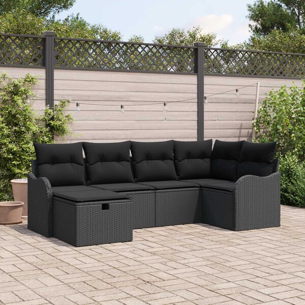 vidaXL Set de canapele pentru grădină cu pernă 6 pcs Negru Rattan poli