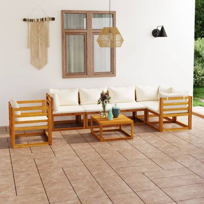vidaXL Set mobilier grădină cu perne, 7 piese, crem, lemn masiv acacia