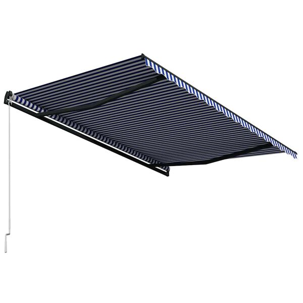 vidaXL Copertină retractabilă manual LED, albastru și alb, 450x300 cm